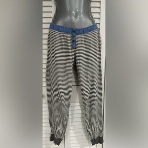PJ Salvage thermal pajama bottoms size small - gray +white stripe-chambray waist